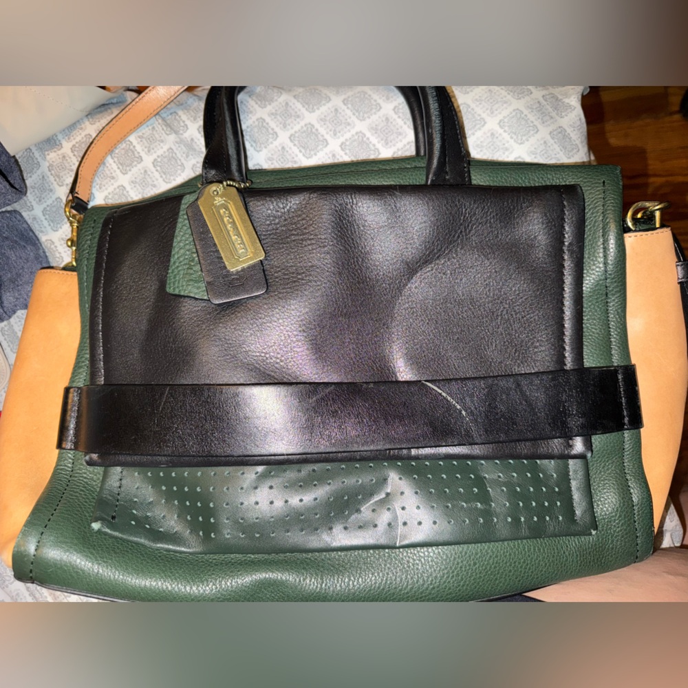 Coach Black and Green Leather Tote